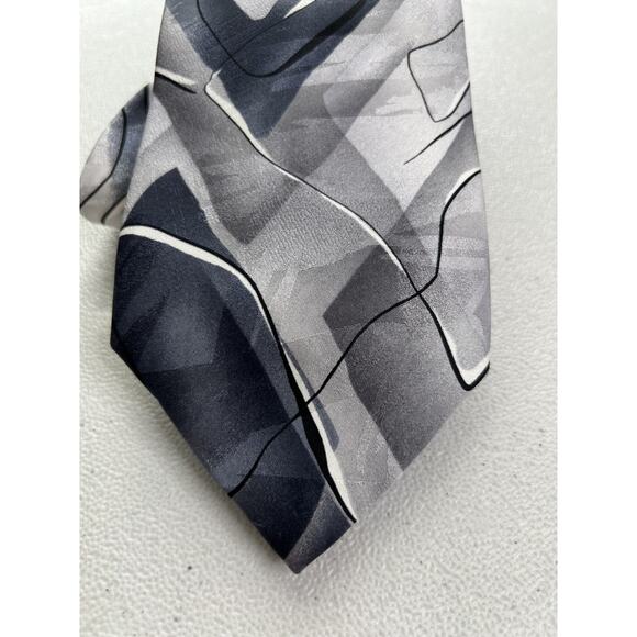 J. Garcia Moon Mountain Gray, Black Abstract Pattern 100% Silk Tie NWOT - Picture 2 of 9